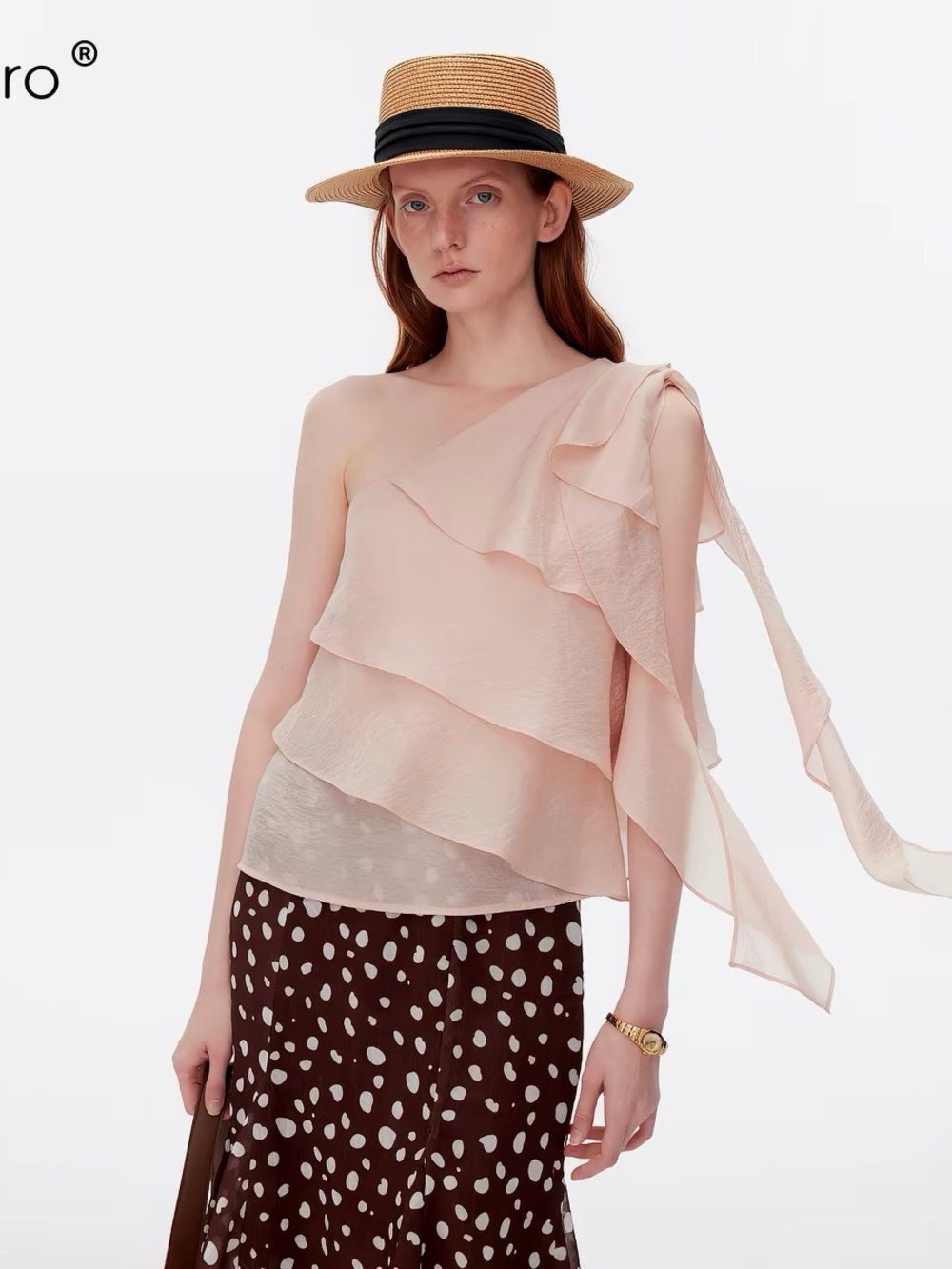 One-Shoulder Ruffled Blush Pink Top